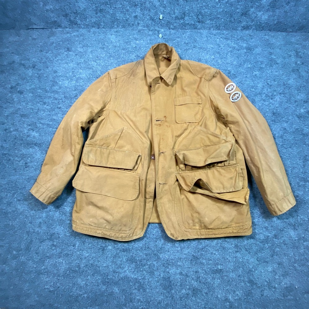 Vintage American Field Hettrick Mfg Co Canvas Hunting Jacket Tan Size 44